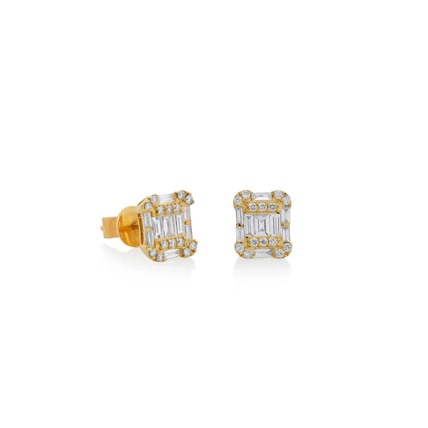 ARETES DIAMANTES RECTÁNGULO EN ORO 18K
