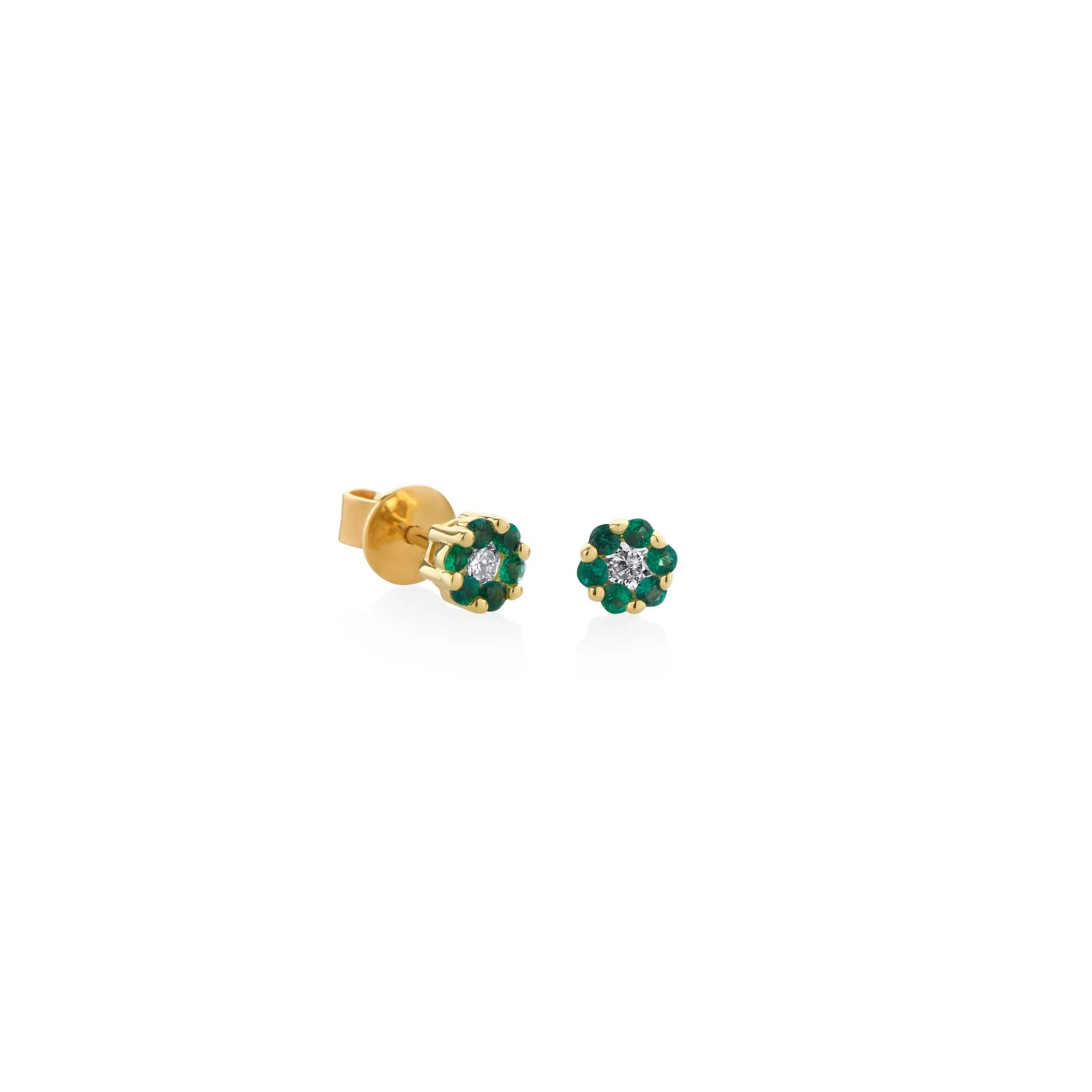 ARETES ROSETA ESMERALDAS Y DIAMANTES REDONDA EN ORO 18K - Image 1