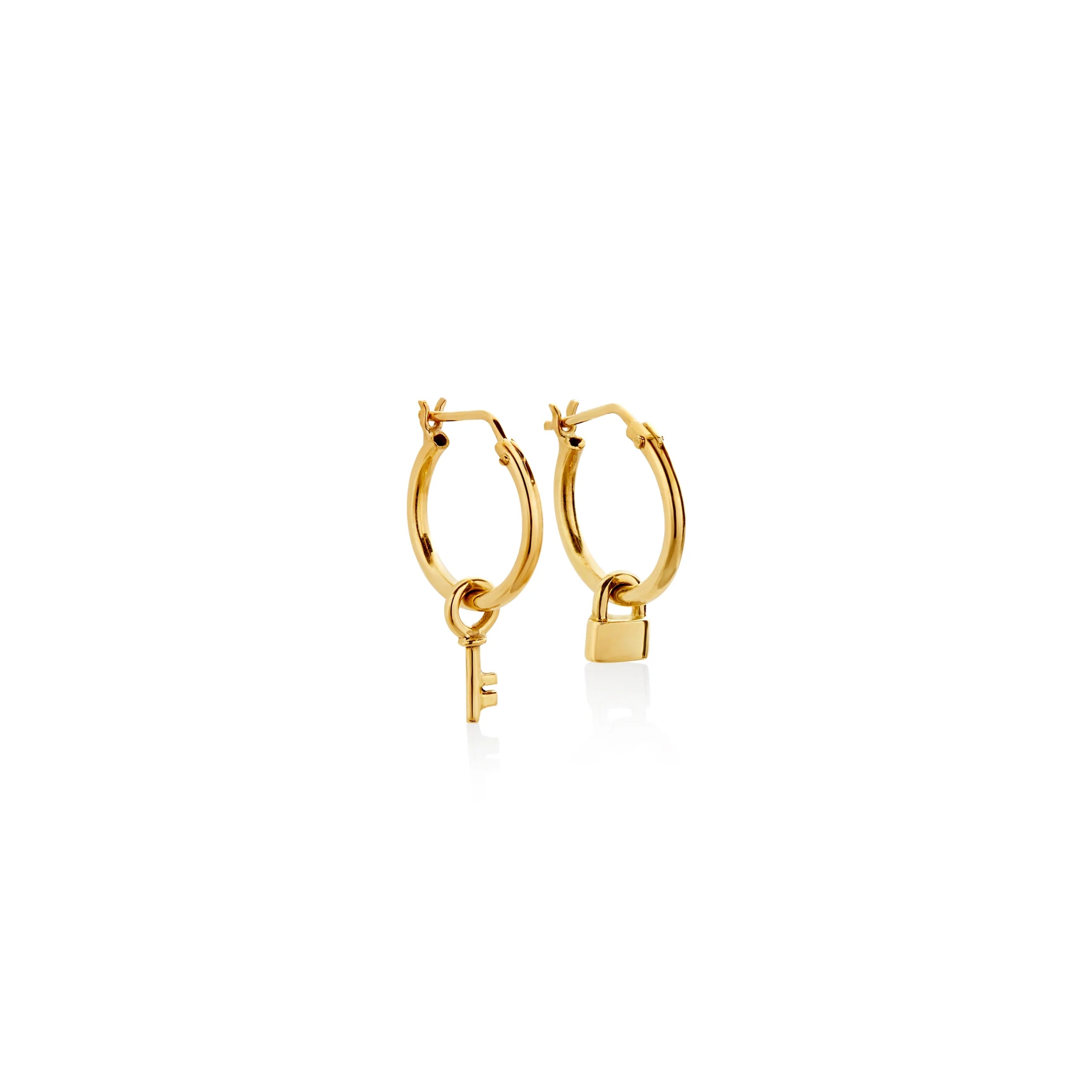 ARGOLLAS DELGADAS CON LLAVE Y CANDADO EN ORO 18K - Gallery 1