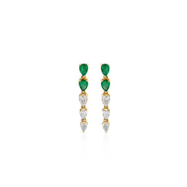 ARETES DIAMANTES Y ESMERALDAS GOTA EN ORO 18K