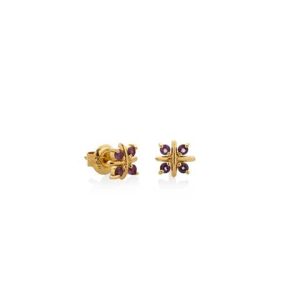 ARETES X CON AMATISTAS EN ORO 18K