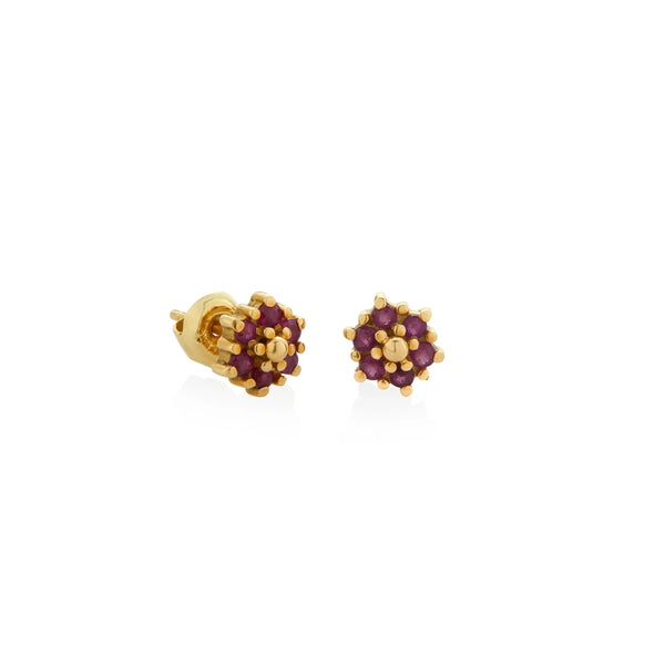 ARETES ROSETA RUBÍES EN ORO 18K