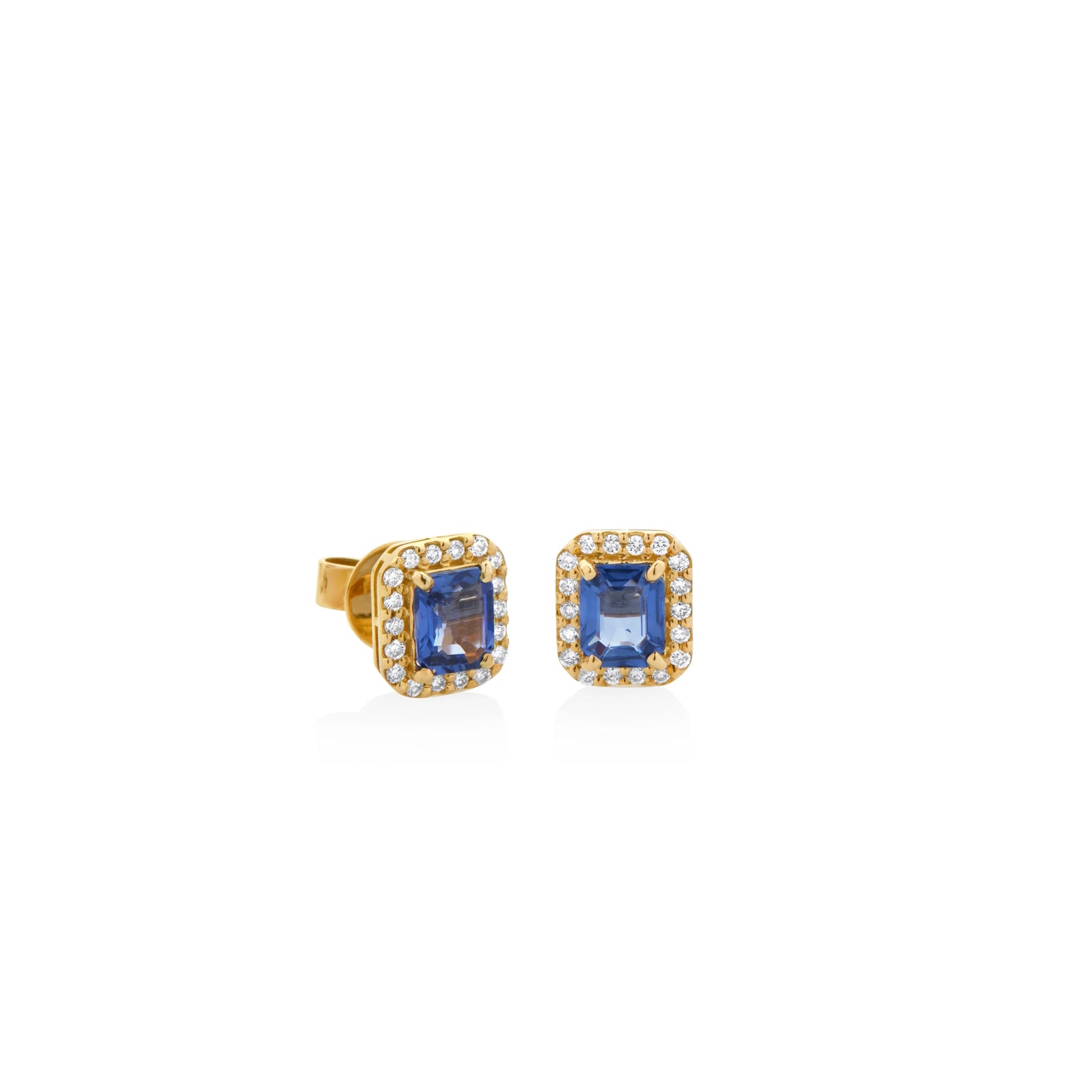 ARETES ROSETA RECTANGULO ZAFIRO Y DIAMANTES CHICOS EN ORO 18K - Image 1