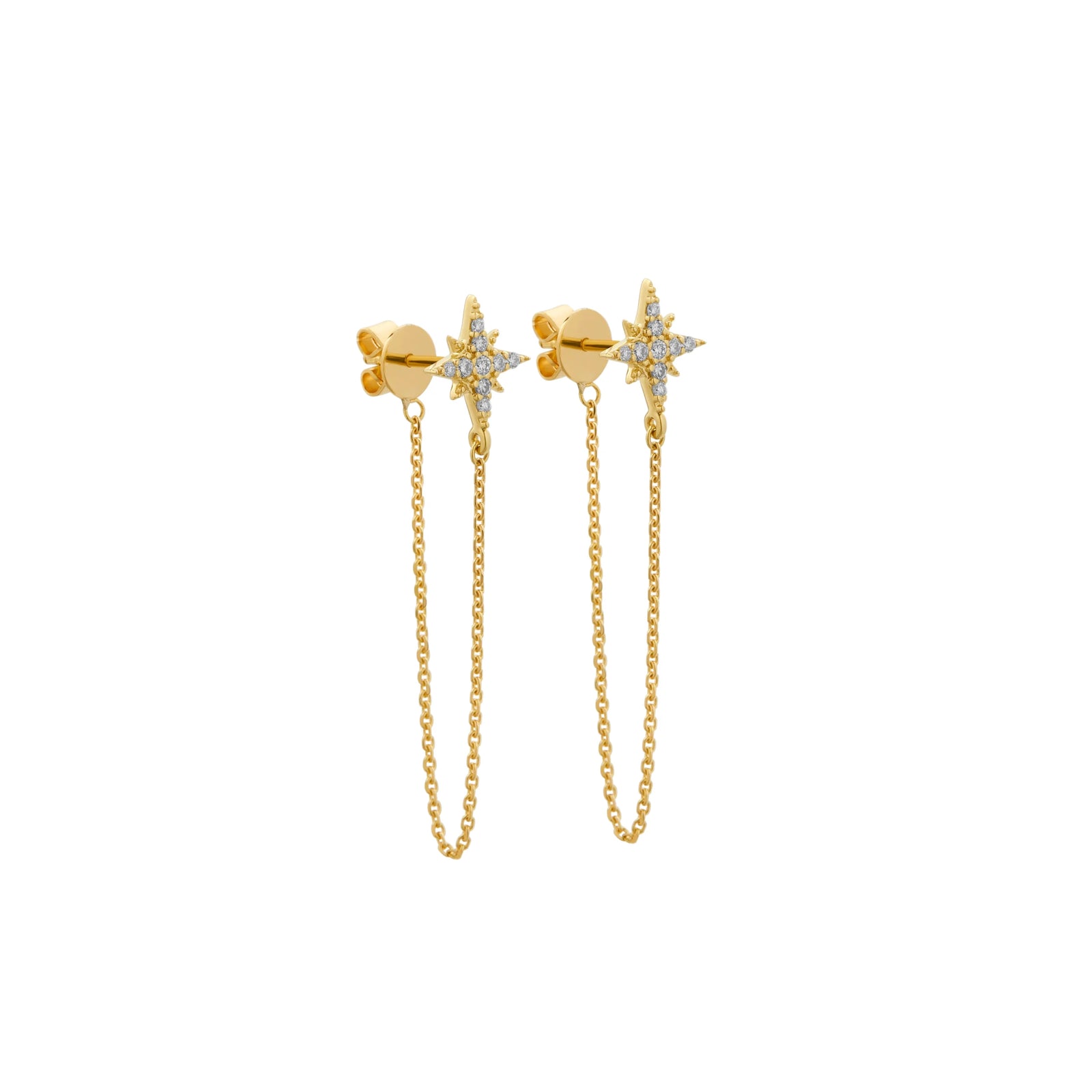 ARETES DESTELLO DIAMANTES Y CADENA EN ORO 18K - Image 1