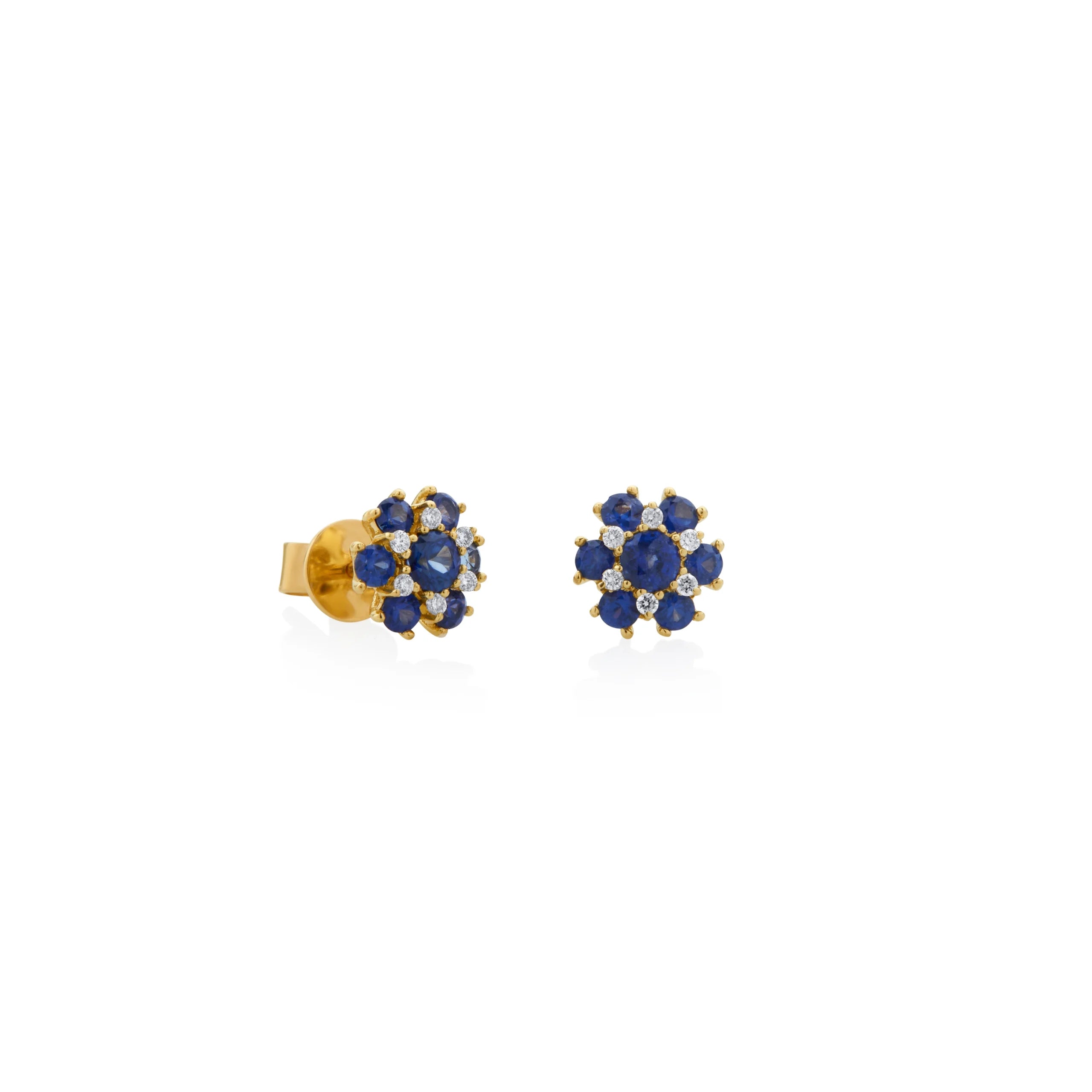 ARETES ROSETA ZAFIROS 0.72CT Y DIAMANTES 0.07CT EN ORO 18K - Gallery 1