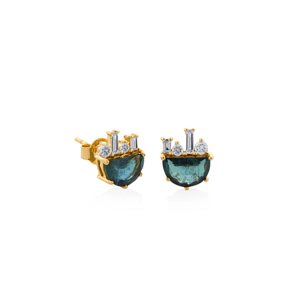 ARETES DIAMANTES Y TURMALINA VERDE EN ORO 18K