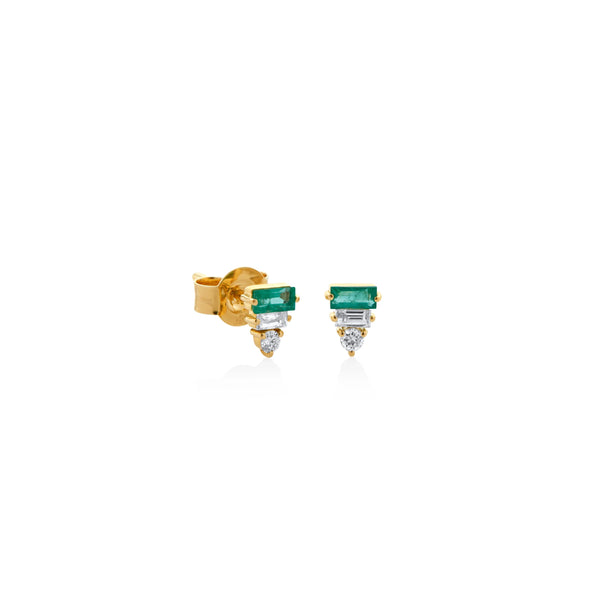 ARETES PIEDRAS BAGUETTE ESMERALDAS Y DIAMANTES EN ORO 18K