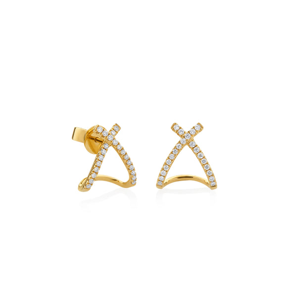 ARETES DIAMANTES EN X EN ORO 18K