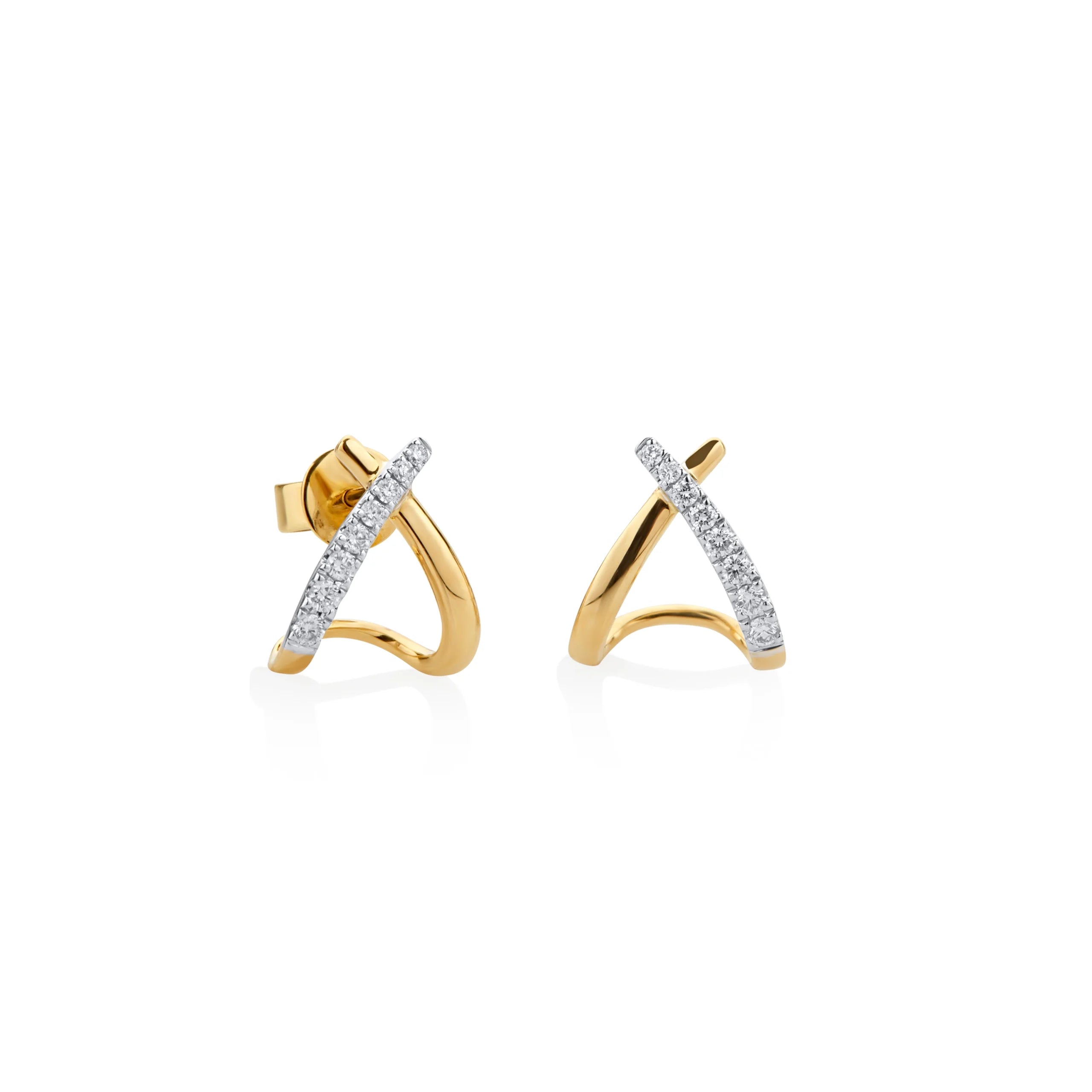 ARETES DIAMANTES EN X LISO EN ORO BLANCO Y AMARILLO 18K - Gallery 1