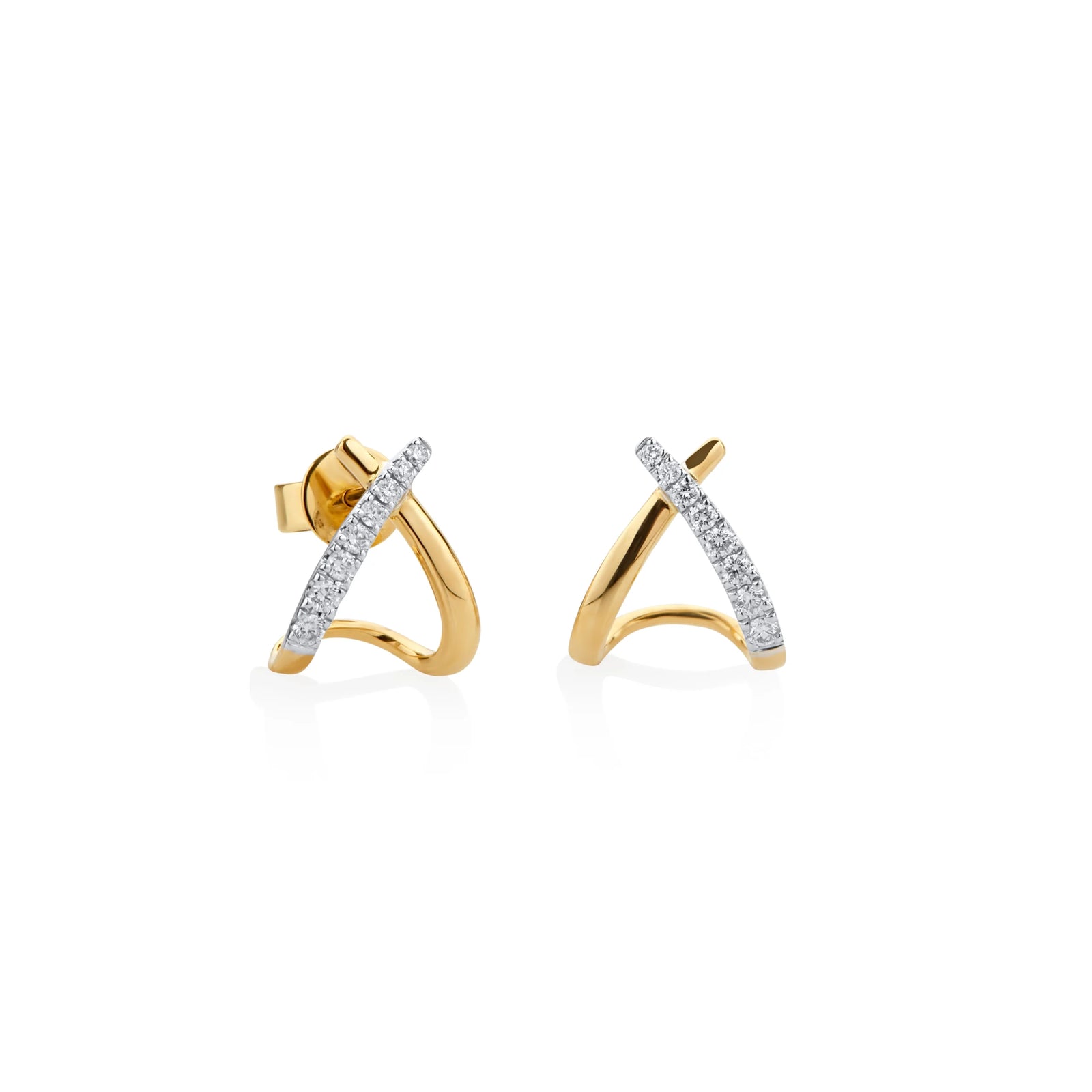 ARETES DIAMANTES EN X LISO EN ORO BLANCO Y AMARILLO 18K - Image 1