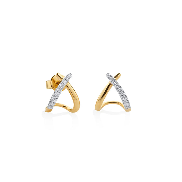 ARETES DIAMANTES EN X LISO EN ORO BLANCO Y AMARILLO 18K