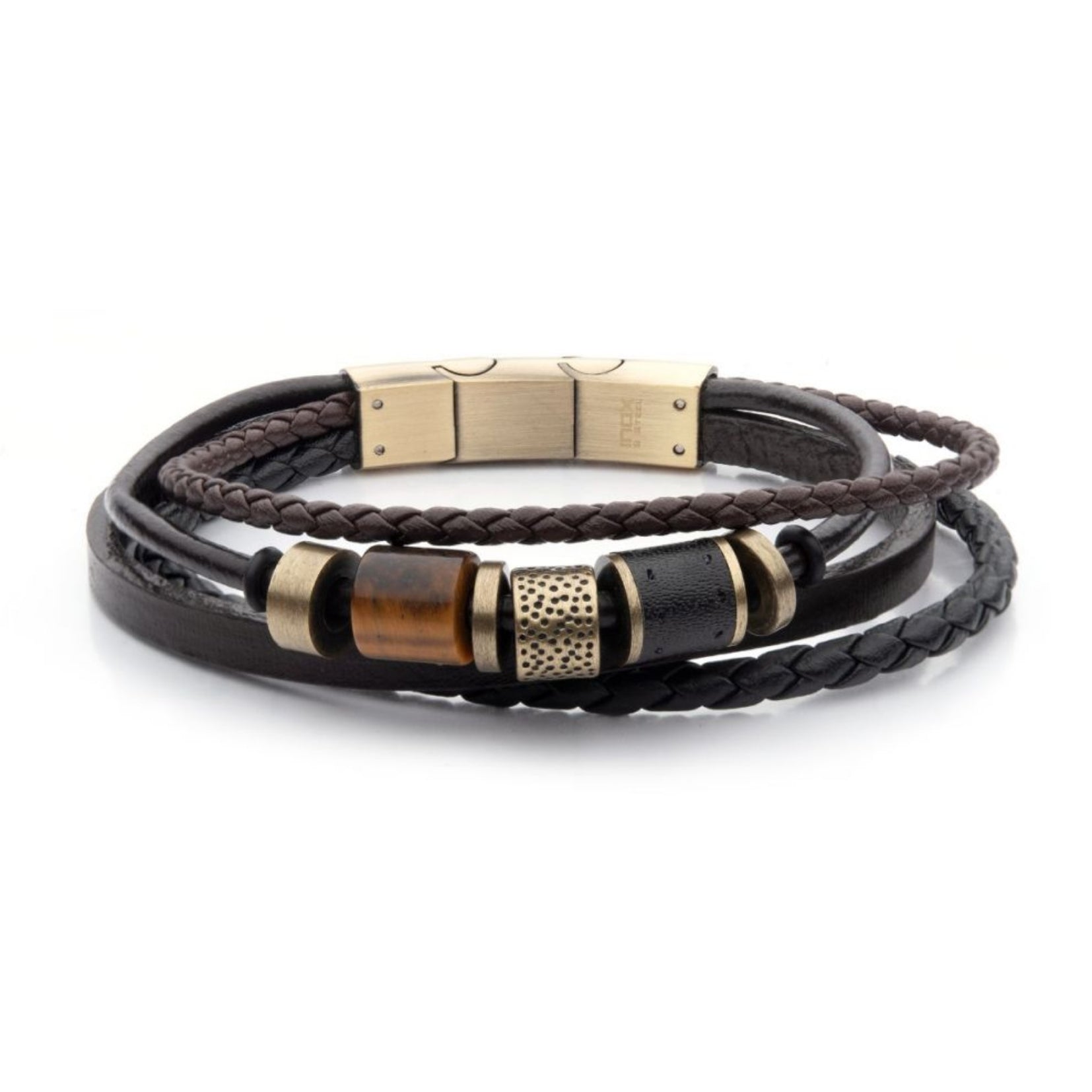 PULSERA MULTIHILO DE CUERO Y OJO DE TIGRE - Gallery 1
