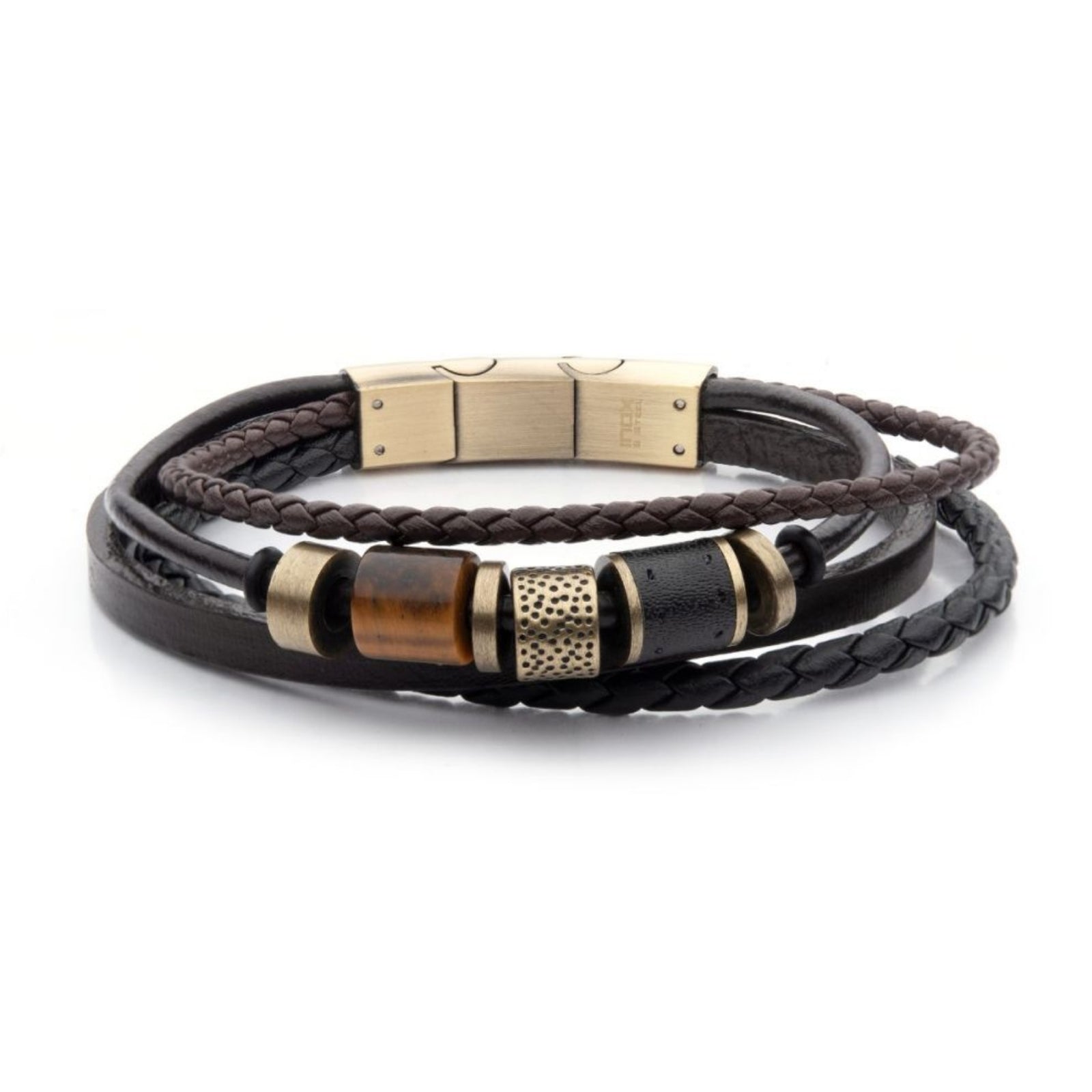 PULSERA MULTIHILO DE CUERO Y OJO DE TIGRE - Image 1