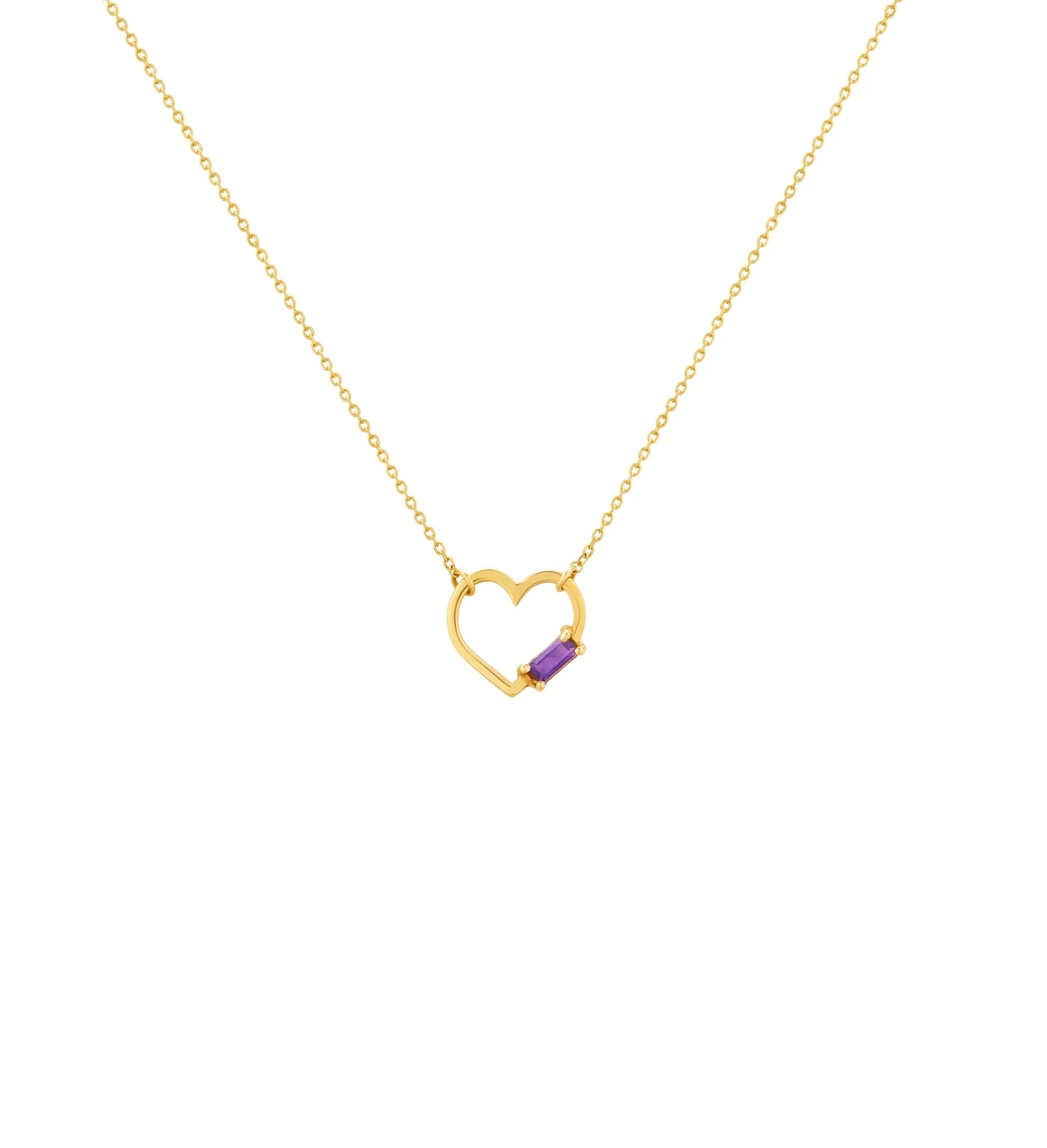 COLLAR CORAZÓN SILUETA CON AMATISTA EN ORO 18K - Gallery 1