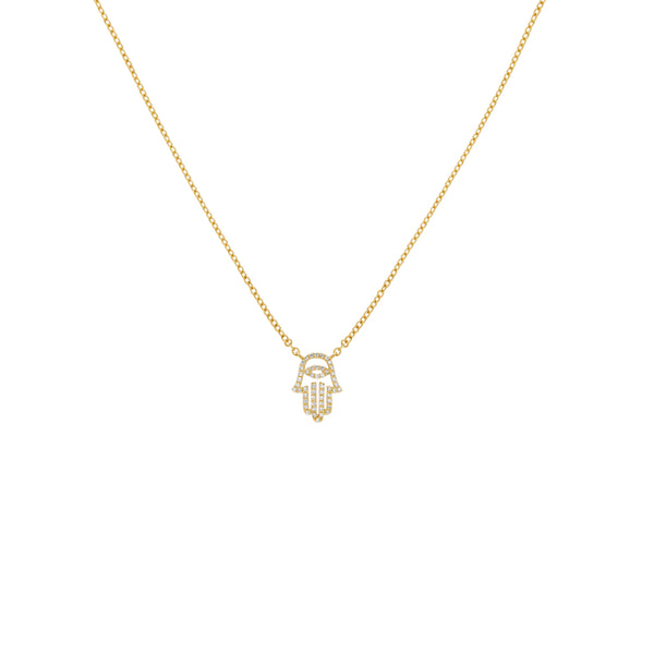 COLLAR DIAMANTES MANO HAMSA EN ORO 18K