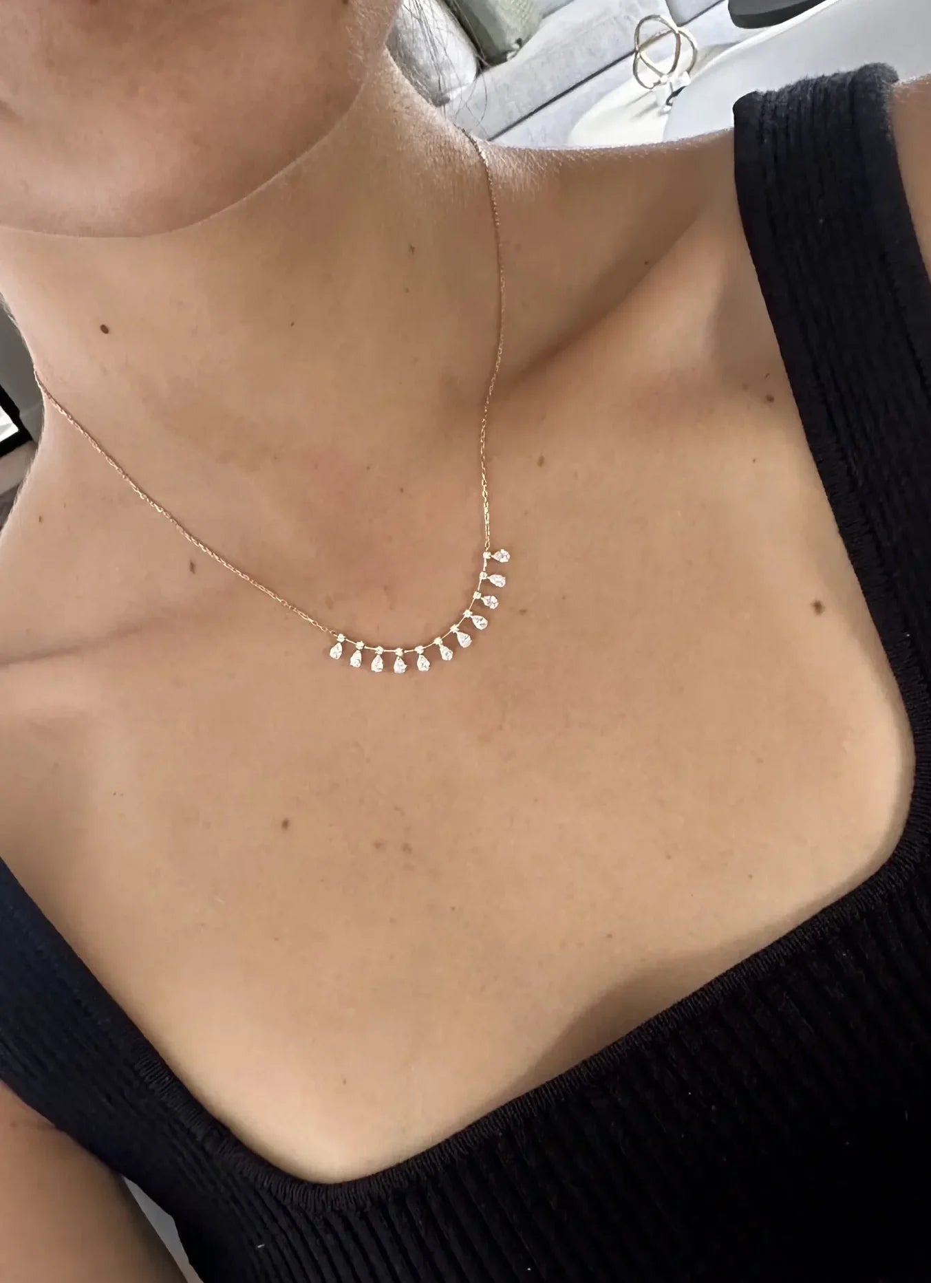 COLLAR DIAMANTES GOTAS COLGANTES EN ORO 18K - Gallery 2
