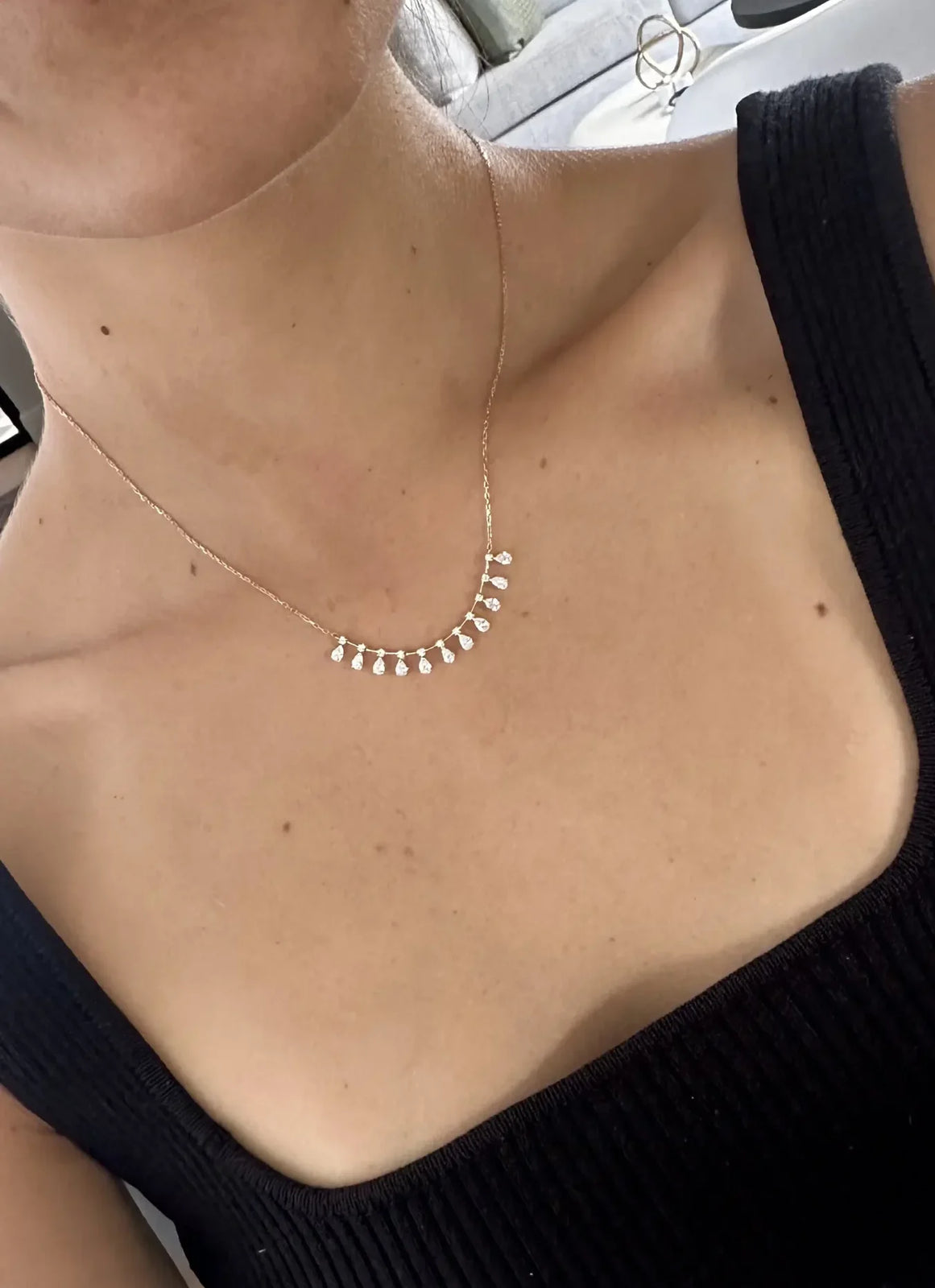 COLLAR DIAMANTES GOTAS COLGANTES EN ORO 18K - Image 2
