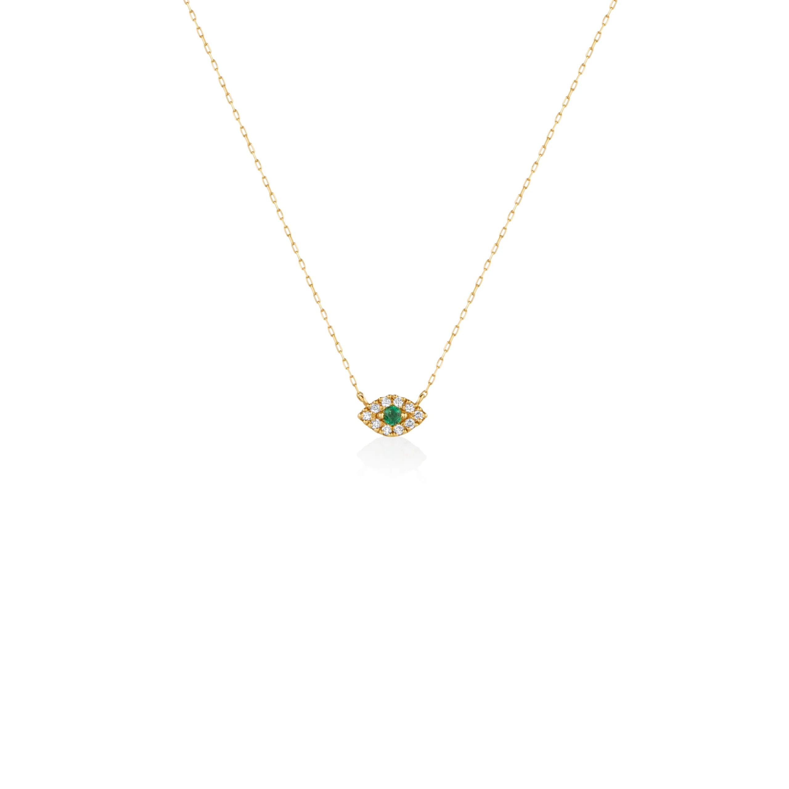 COLLAR OJO TURCO CON DIAMANTES Y ESMERALDA EN ORO 18K - Gallery 1
