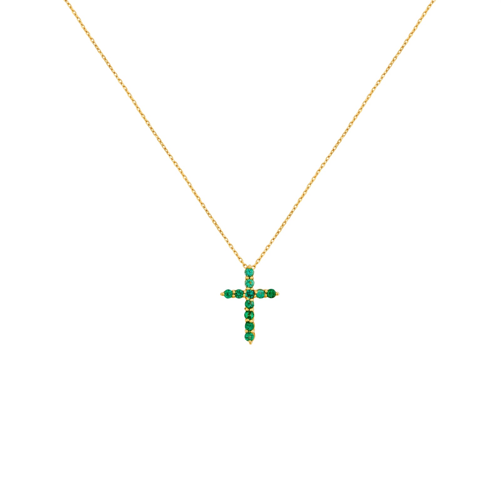 COLLAR CRUZ CON ESMERALDAS EN ORO 18K - Image 1