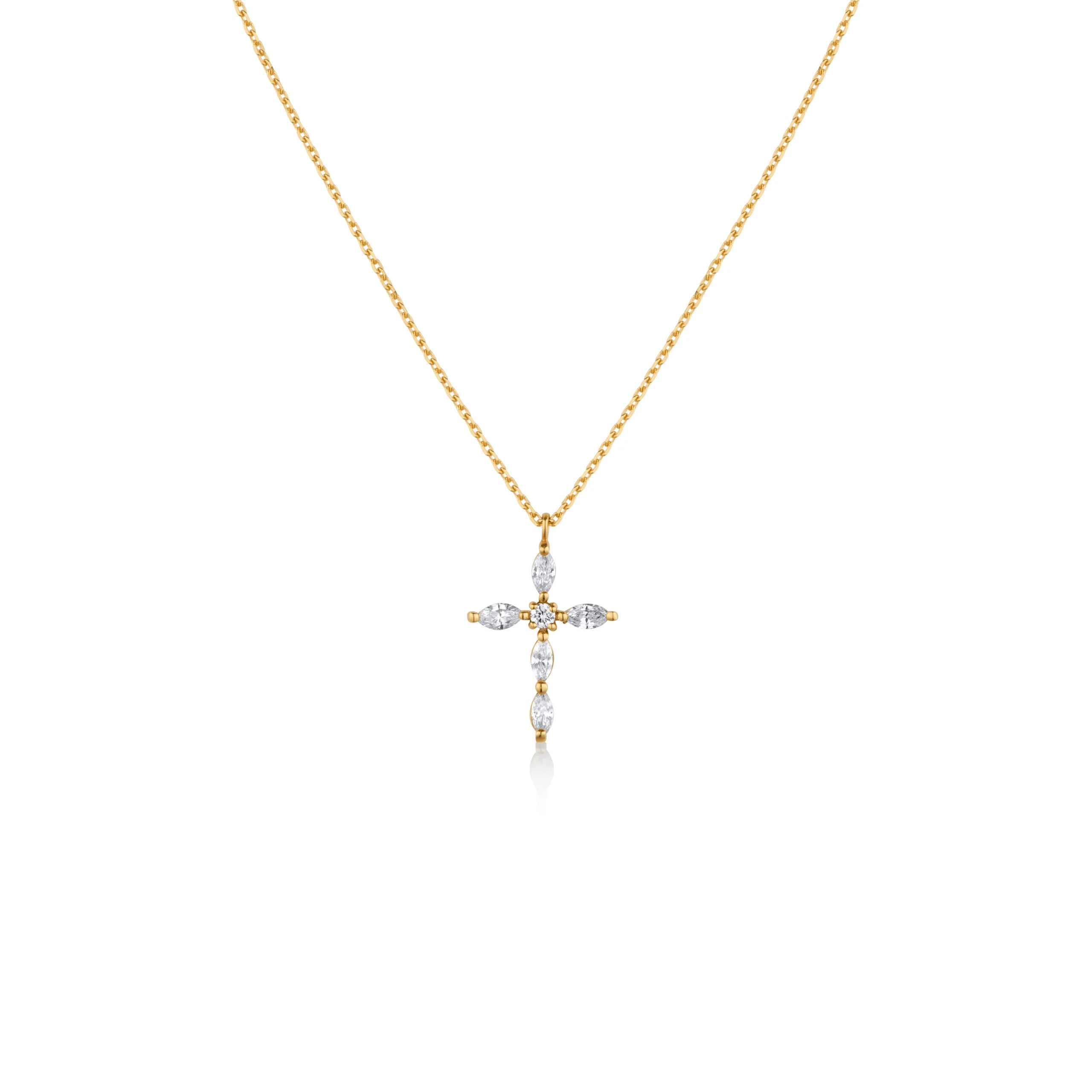 COLLAR CRUZ CON DIAMANTES MARQUISE EN ORO 18K - Gallery 1