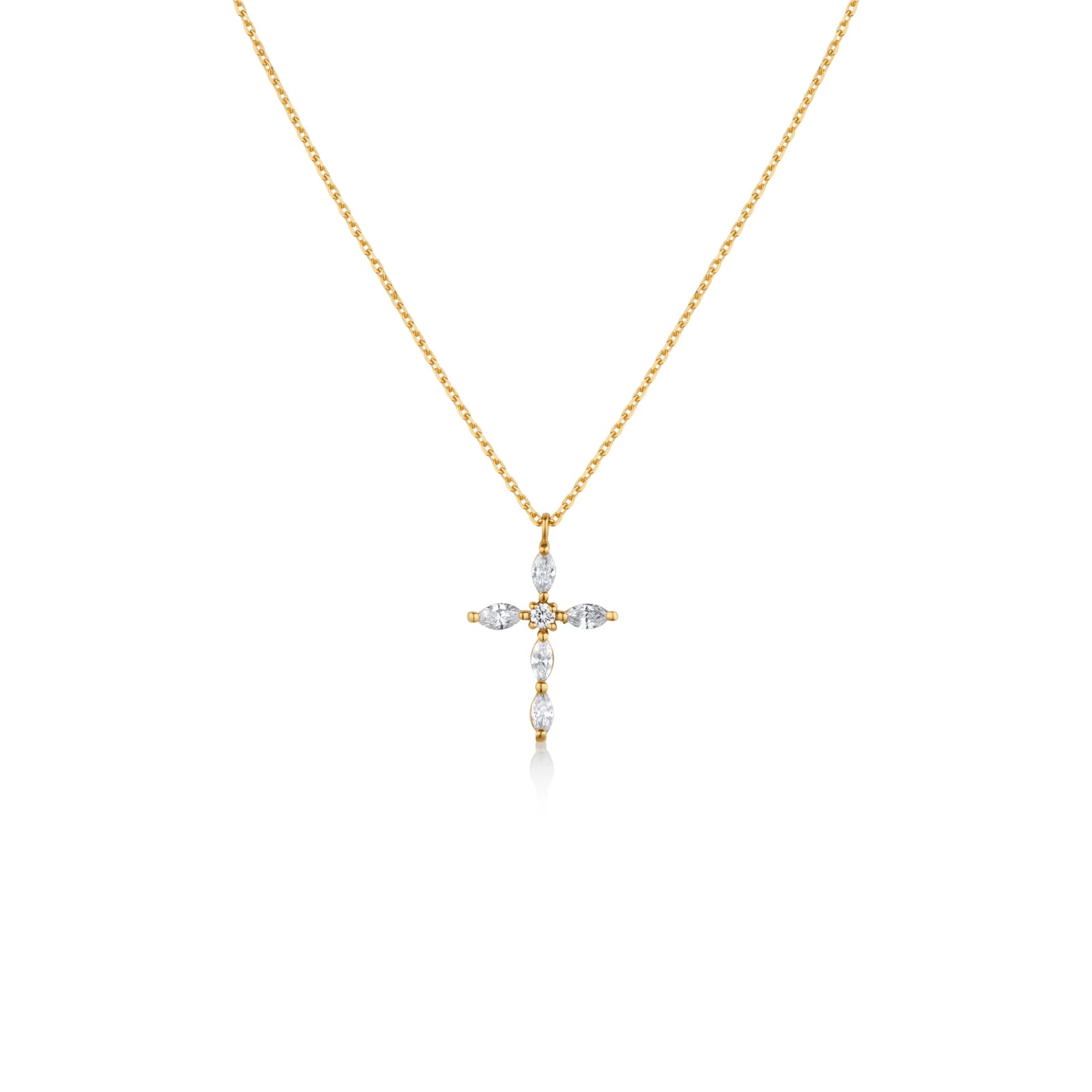 COLLAR CRUZ CON DIAMANTES MARQUISE EN ORO 18K - Image 1