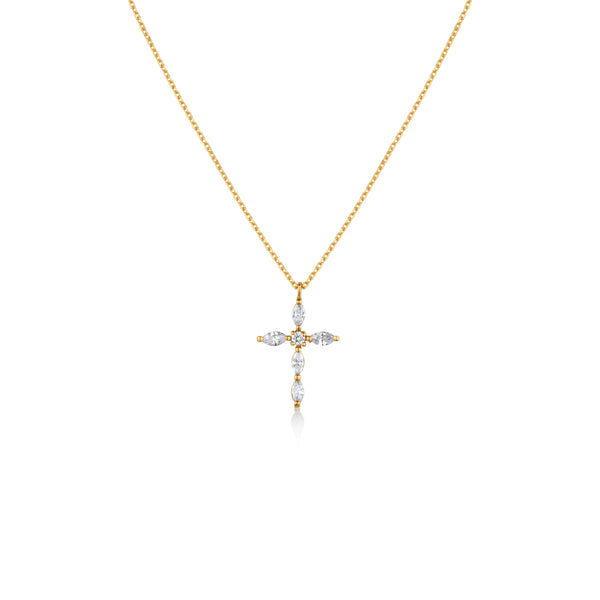 COLLAR CRUZ CON DIAMANTES MARQUISE EN ORO 18K