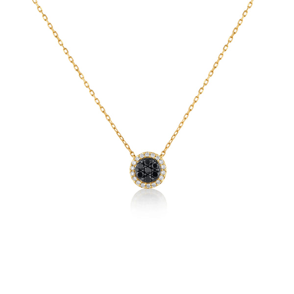 COLLAR DIAMANTES NEGROS CON HALO DIAMANTES EN ORO 18K