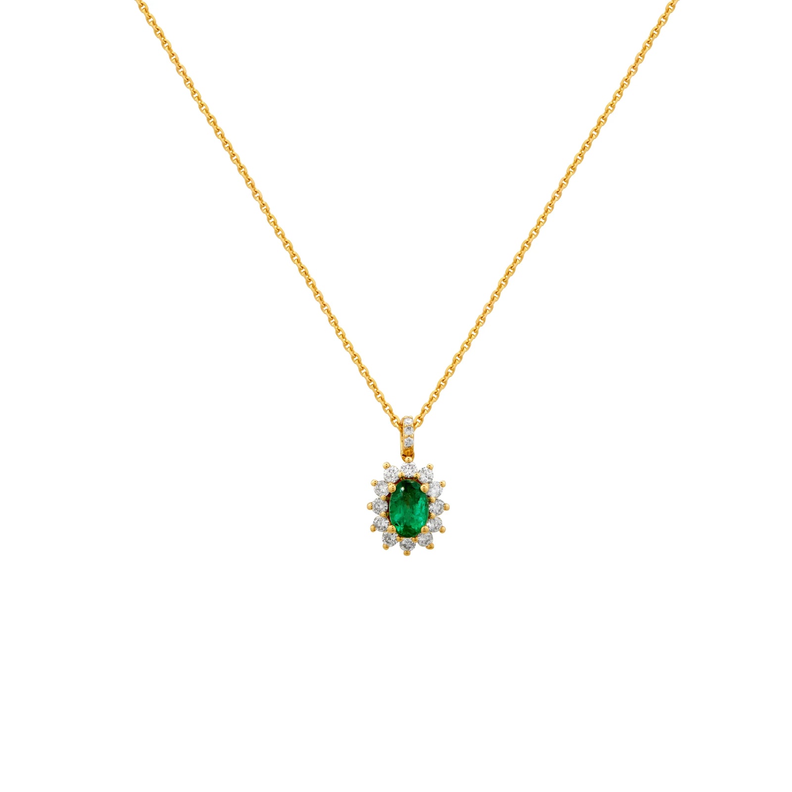COLLAR ESMERALDA Y DIAMANTES ROSETA OVAL EN ORO 18K - Image 1