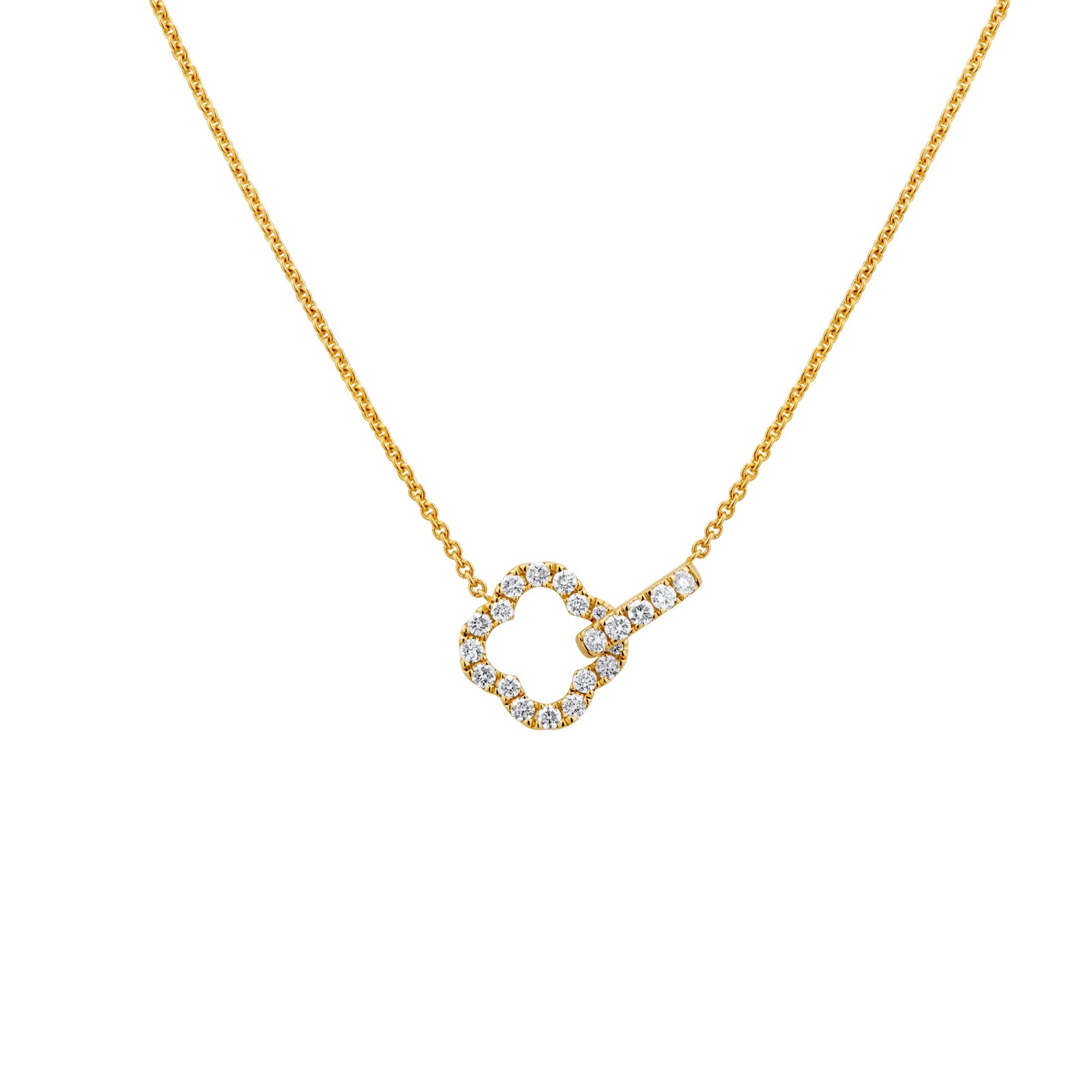 COLLAR DIAMANTES TRÉBOL CON CLIP EN ORO 18K - Image 1