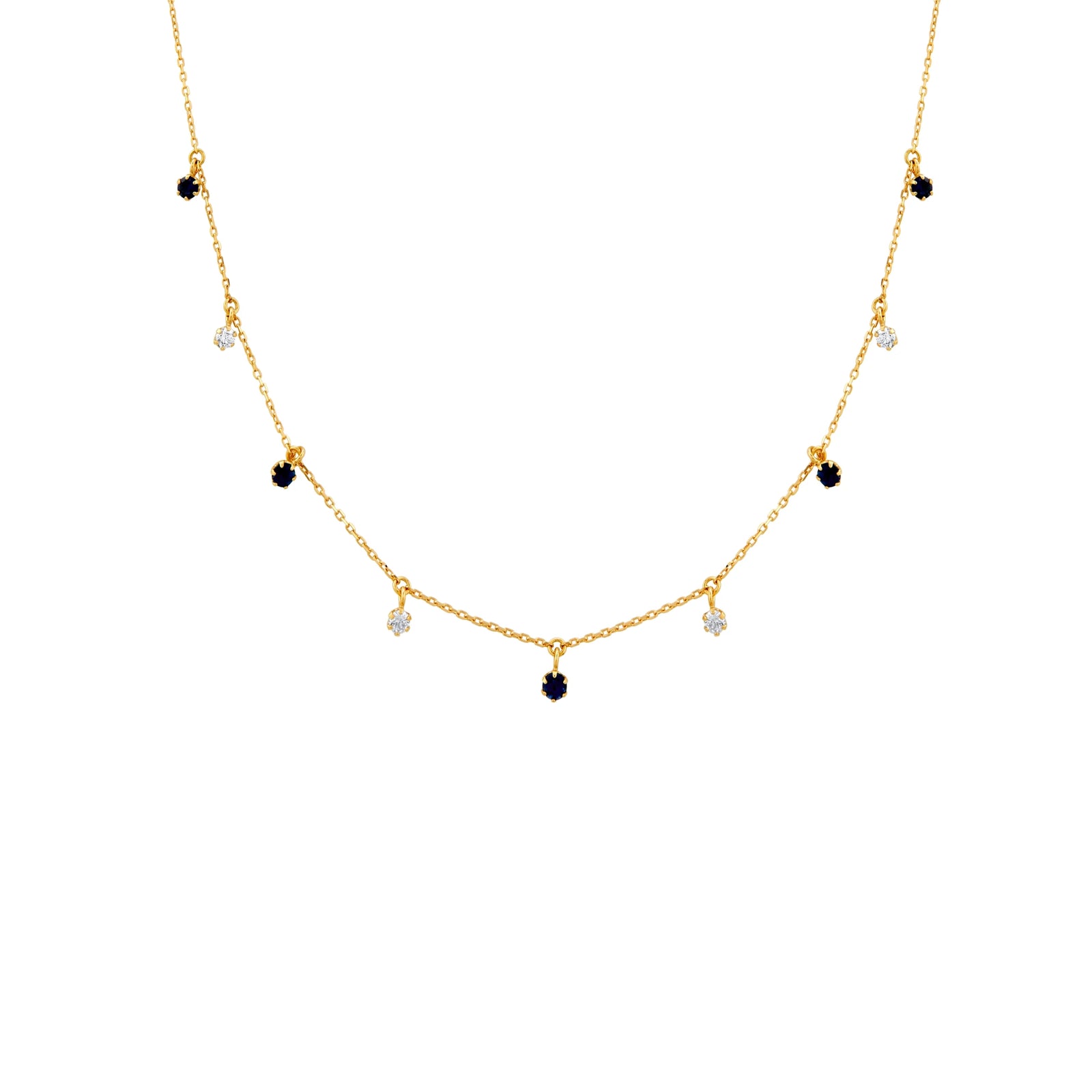 COLLAR PIEDRAS COLGANTES DIAMANTES Y ZAFIROS EN ORO 18K - Image 1