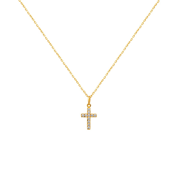 COLLAR CRUZ CON ZIRCONES EN ORO 14K