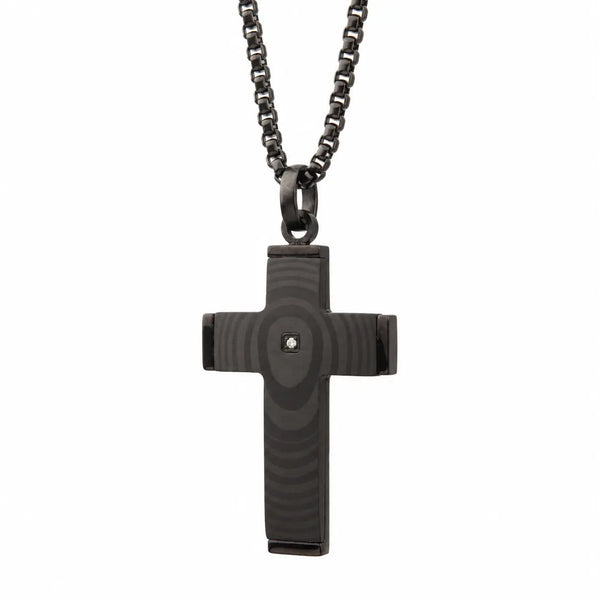 COLLAR CRUZ DE ACERO INOXIDABLE NEGRO MATE