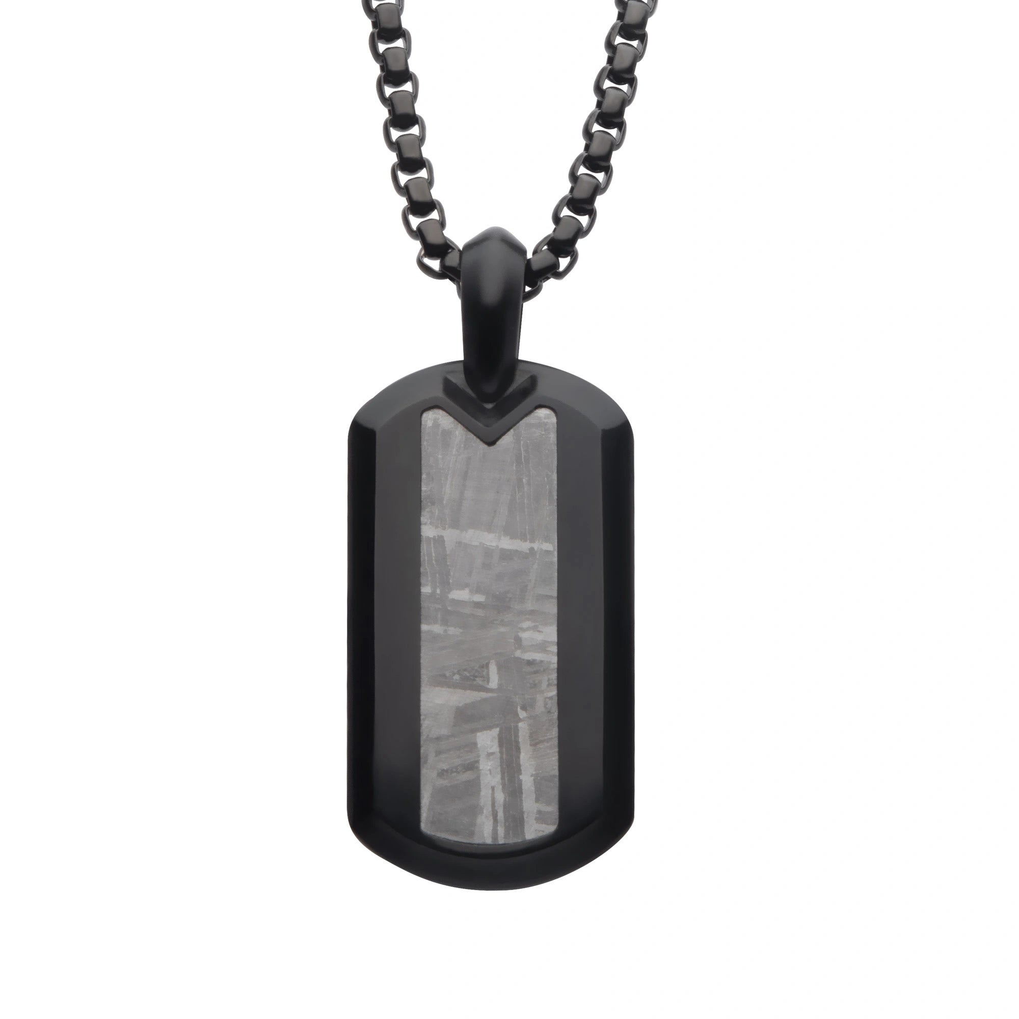 COLLAR PLACA MILITAR DE ACERO INOXIDABLE NEGRO CON METEORITO - Gallery 1