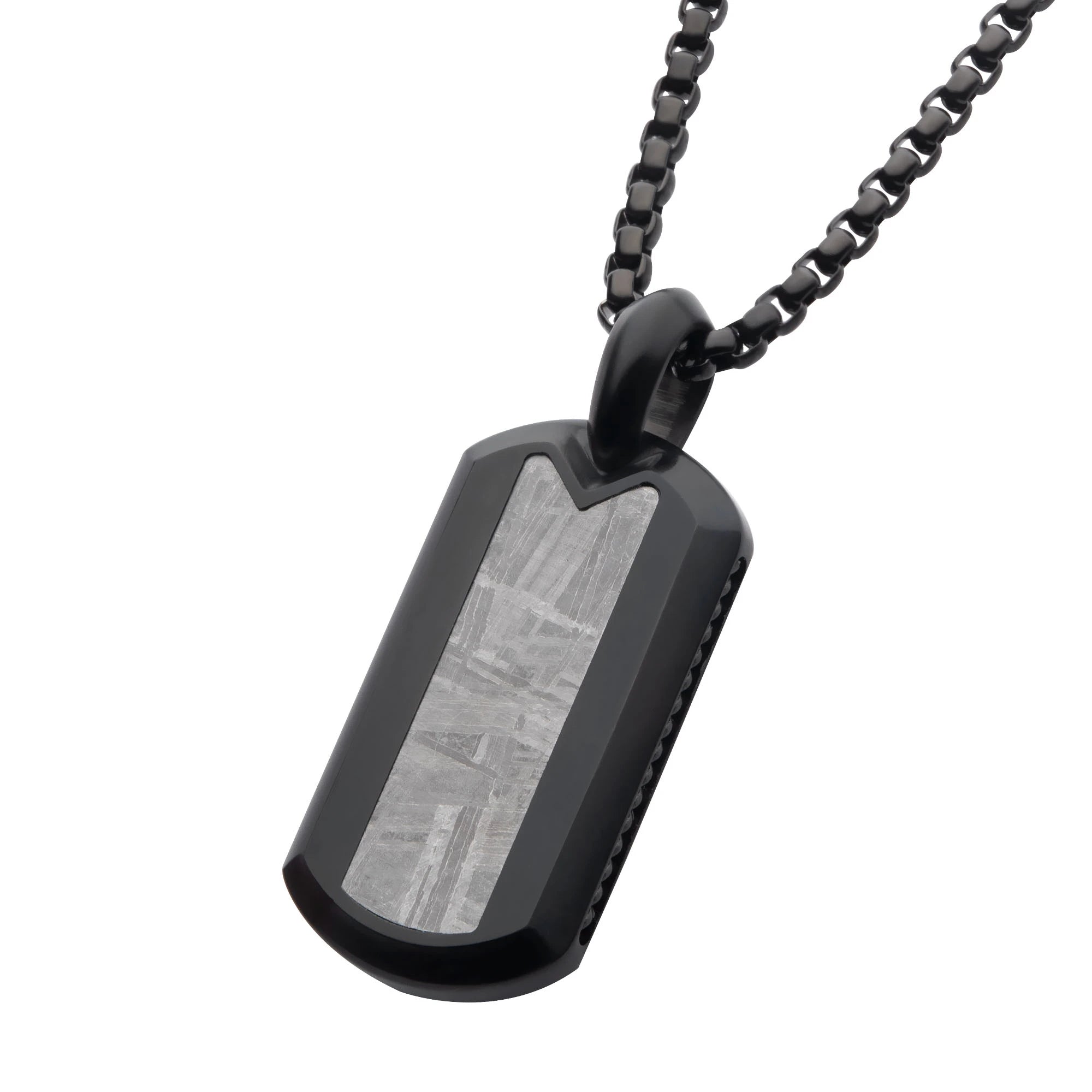 COLLAR PLACA MILITAR DE ACERO INOXIDABLE NEGRO CON METEORITO - Gallery 2