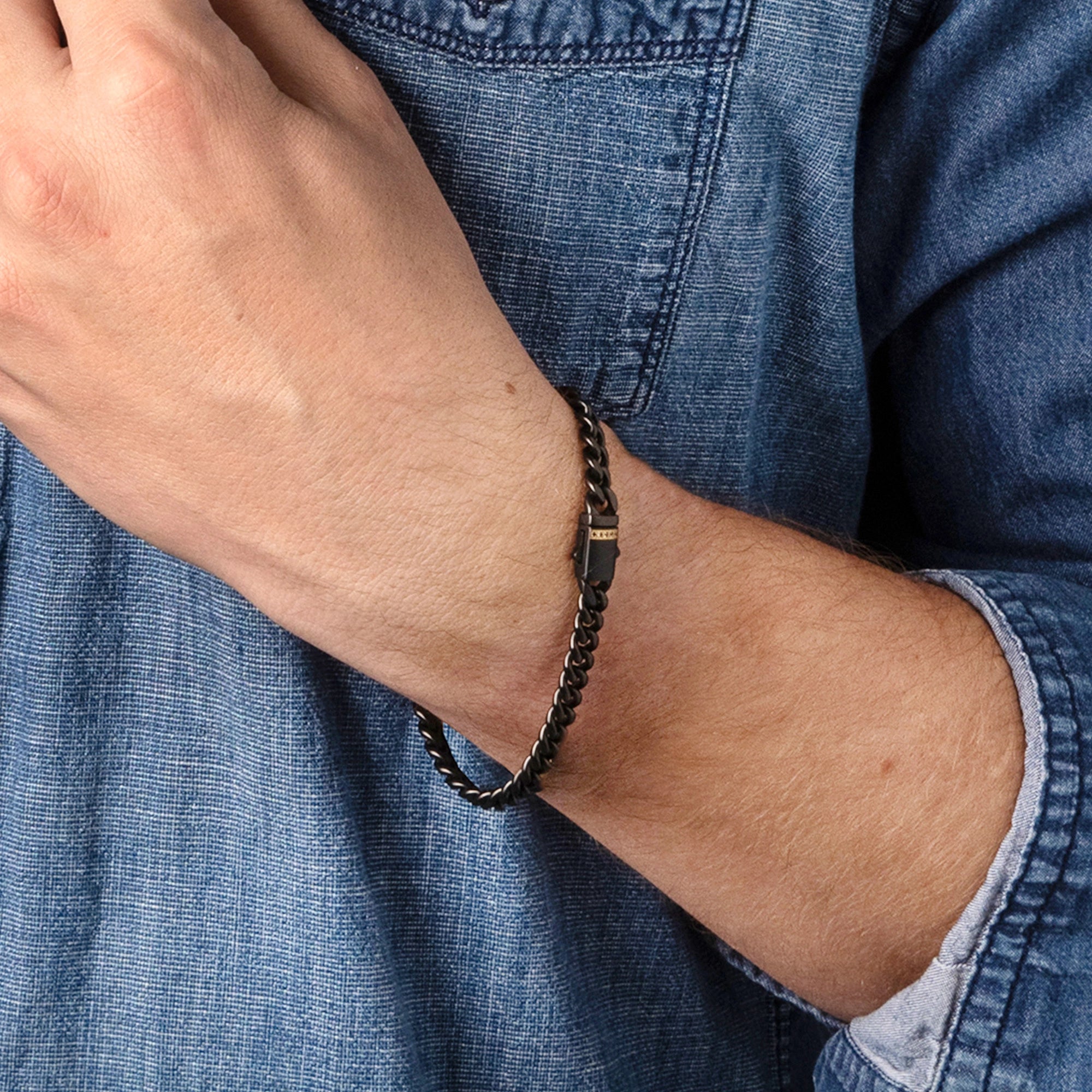 PULSERA CUBANA DE ACERO INOXIDABLE NEGRO 8MM Y ZAFIROS NEGROS - Gallery 3