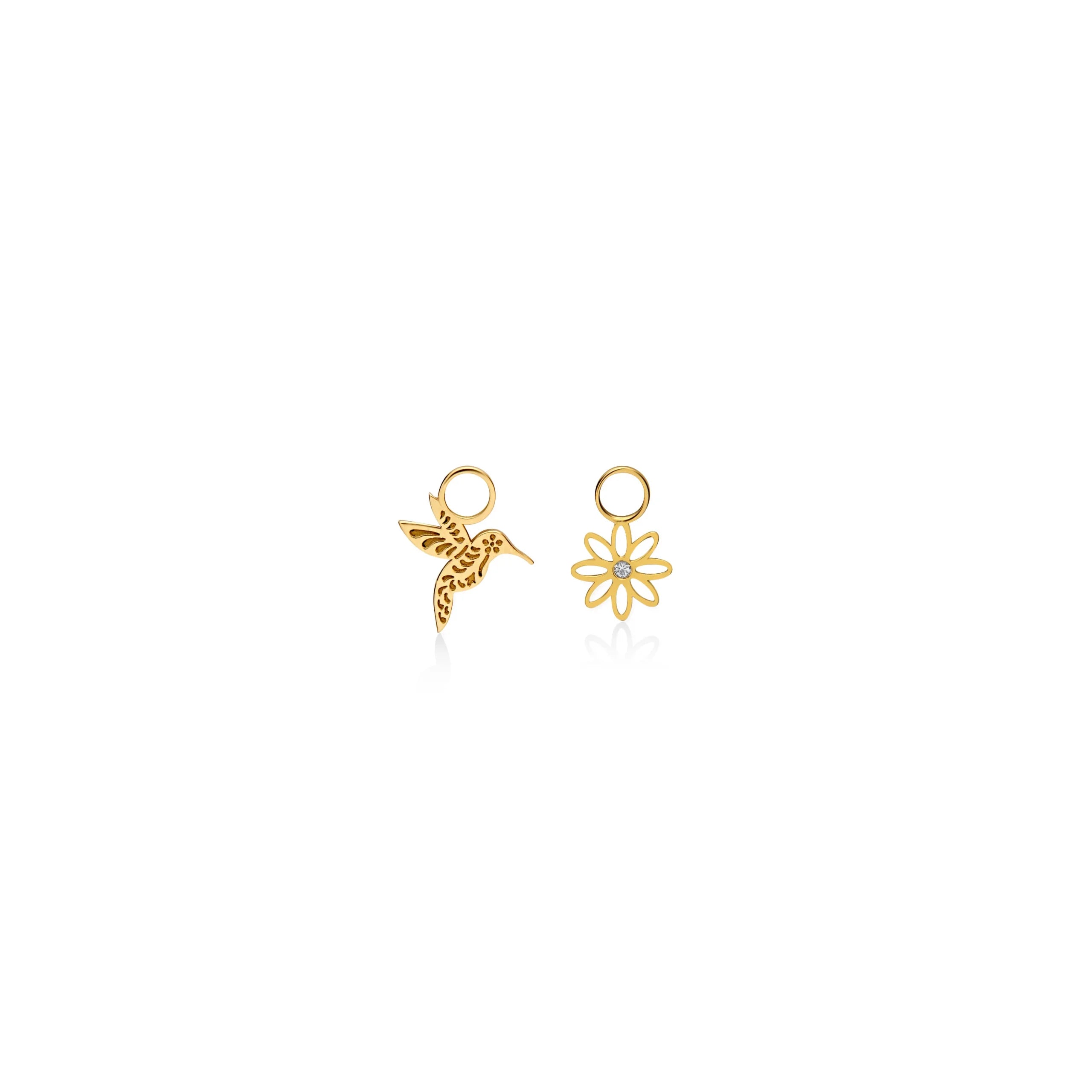 DIJES PARA ARGOLLA COLIBRÍ Y MARGARITA CON DIAMANTE EN ORO 18K - Gallery 1