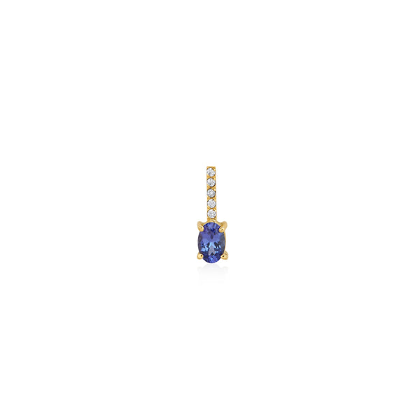 DIJE PIEDRAS DIAMANTES Y TANZANITA OVAL EN ORO 18K