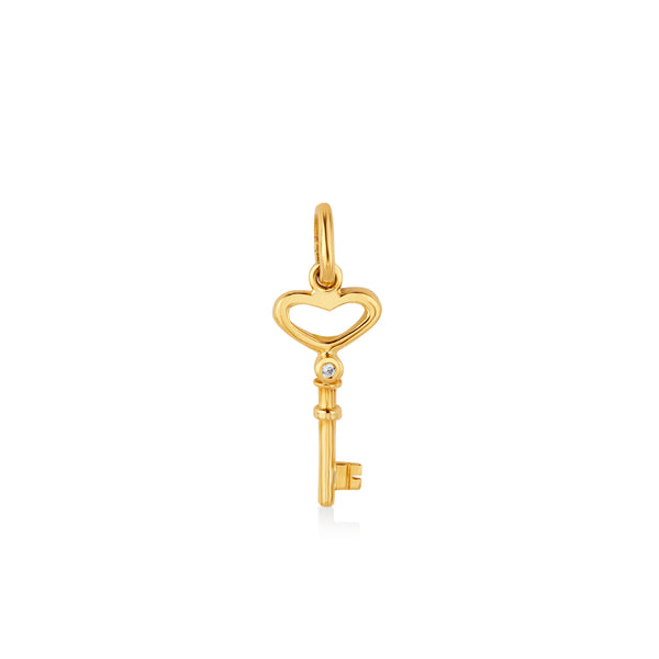 DIJE CORAZÓN LLAVE CON DIAMANTE EN ORO 18K