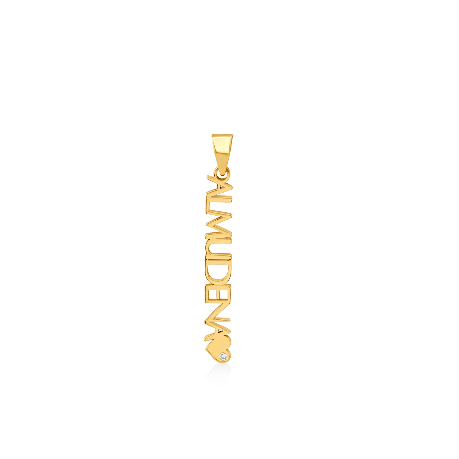 DIJE PERSONALIZABLE NOMBRE VERTICAL CON CORAZÓN Y DIAMANTE EN ORO 18K - Image 1