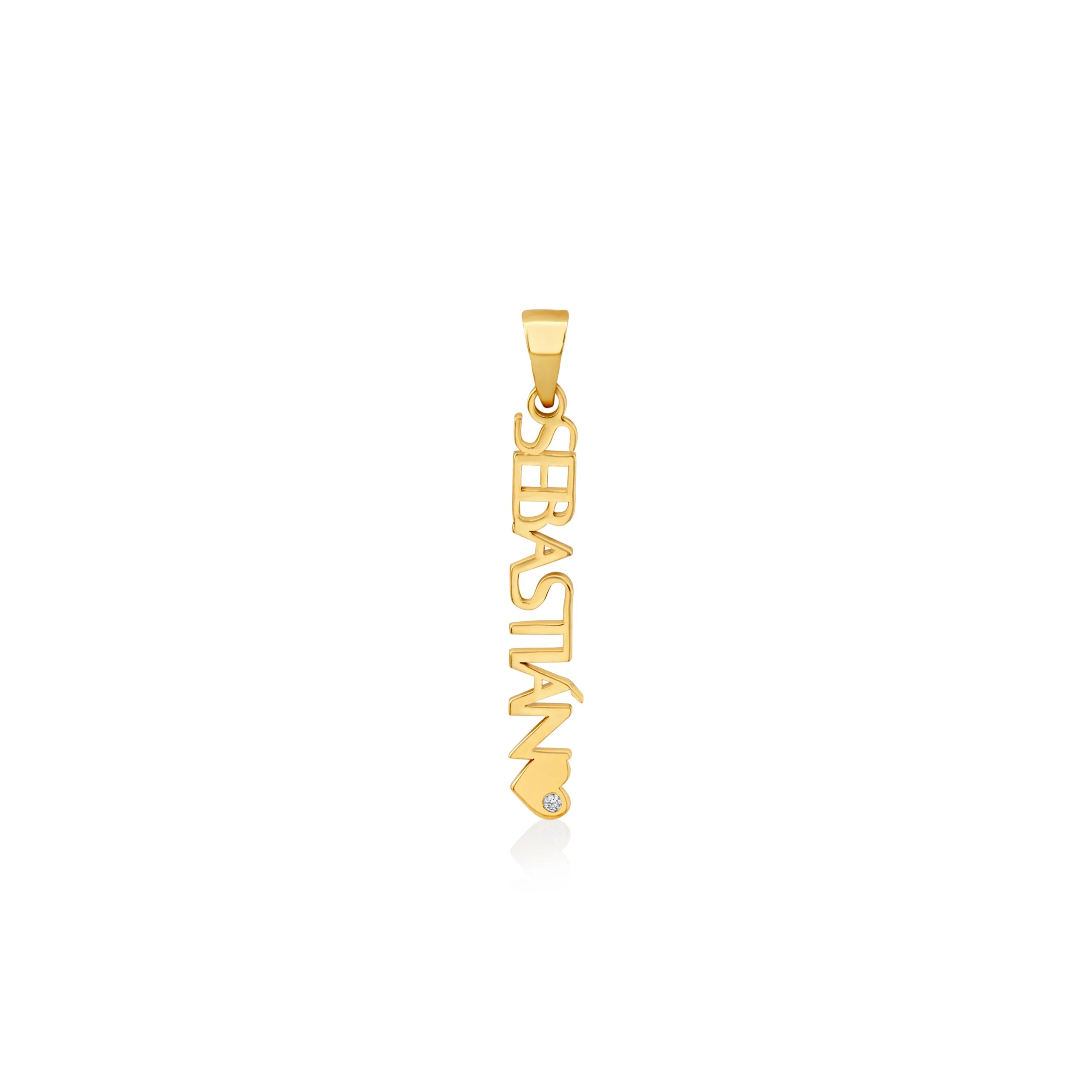 DIJE PERSONALIZABLE NOMBRE VERTICAL CON CORAZÓN Y DIAMANTE EN ORO 18K - Gallery 2