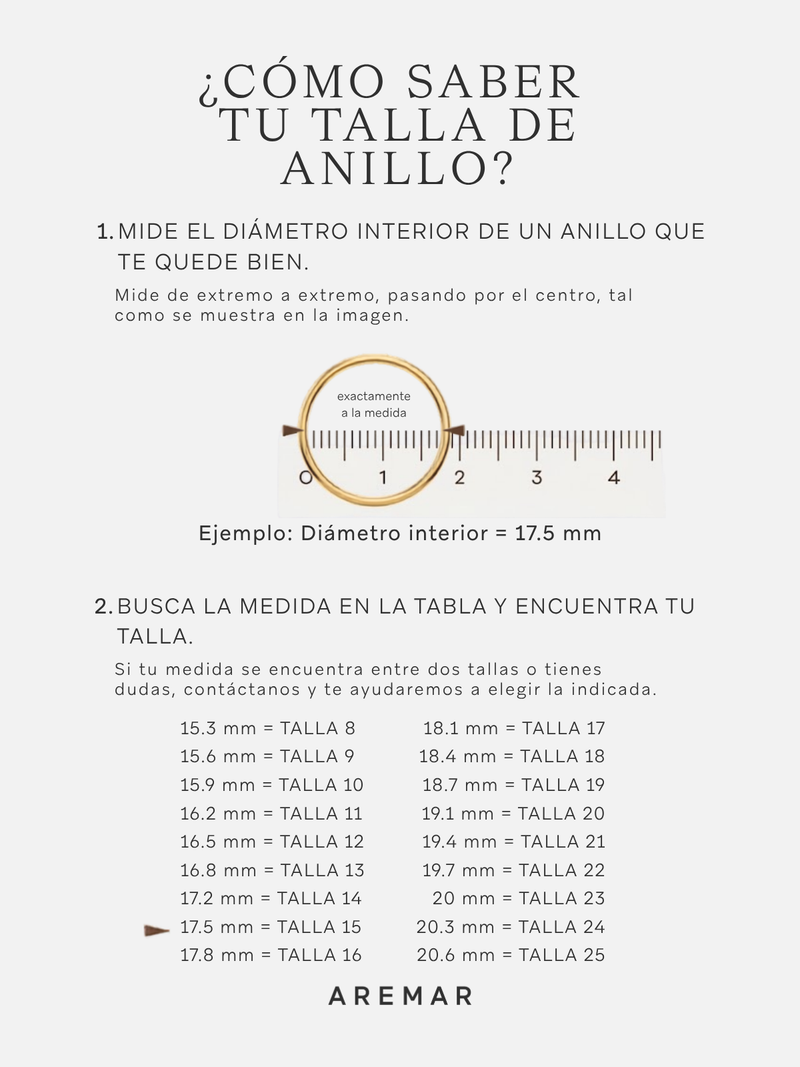 Guía de tallas - ANILLO 7 TOPACIOS EN ORO 18K
