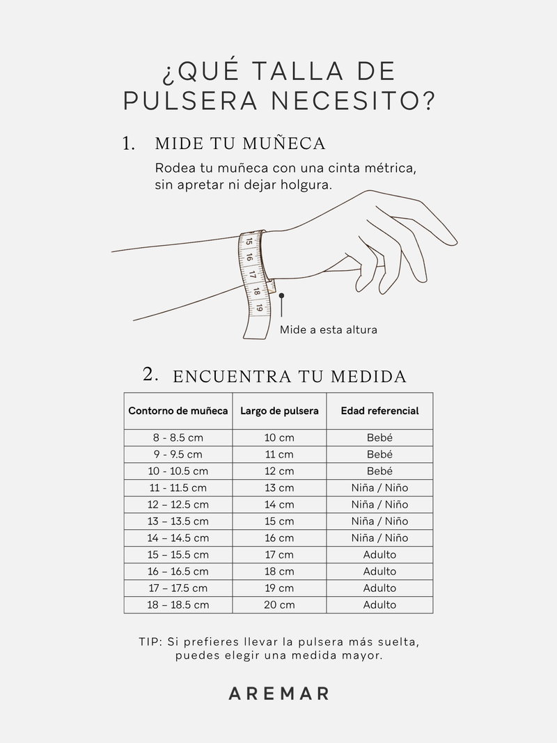 Guía de tallas - PULSERA PERLAS Y ORO 18K