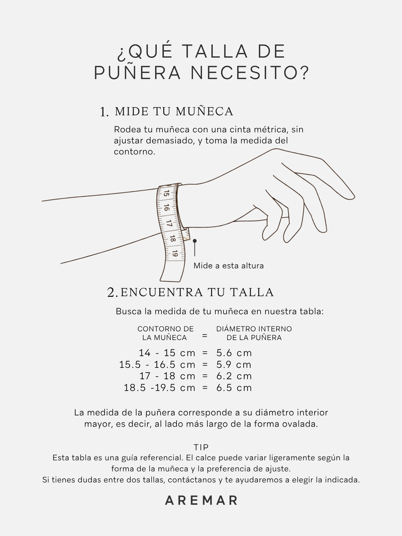 Guía de tallas - PUÑERA CINTA EN ORO 18K