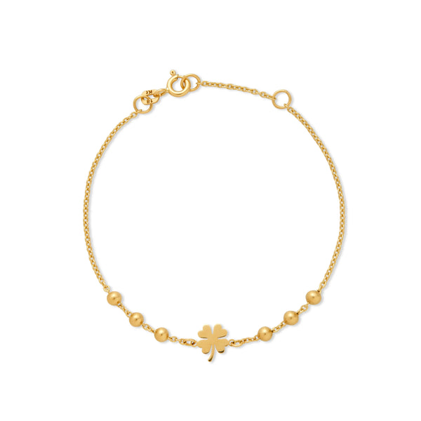 PULSERA BOLITAS CON TRÉBOL EN ORO 18K
