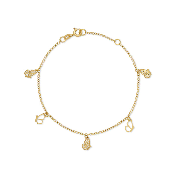 PULSERA MARIPOSAS PERFIL COLGANTES EN ORO 18K