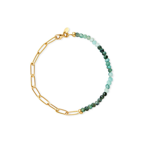 PULSERA PIEDRAS ESMERALDAS Y ESLABONES CLIP EN ORO 18K