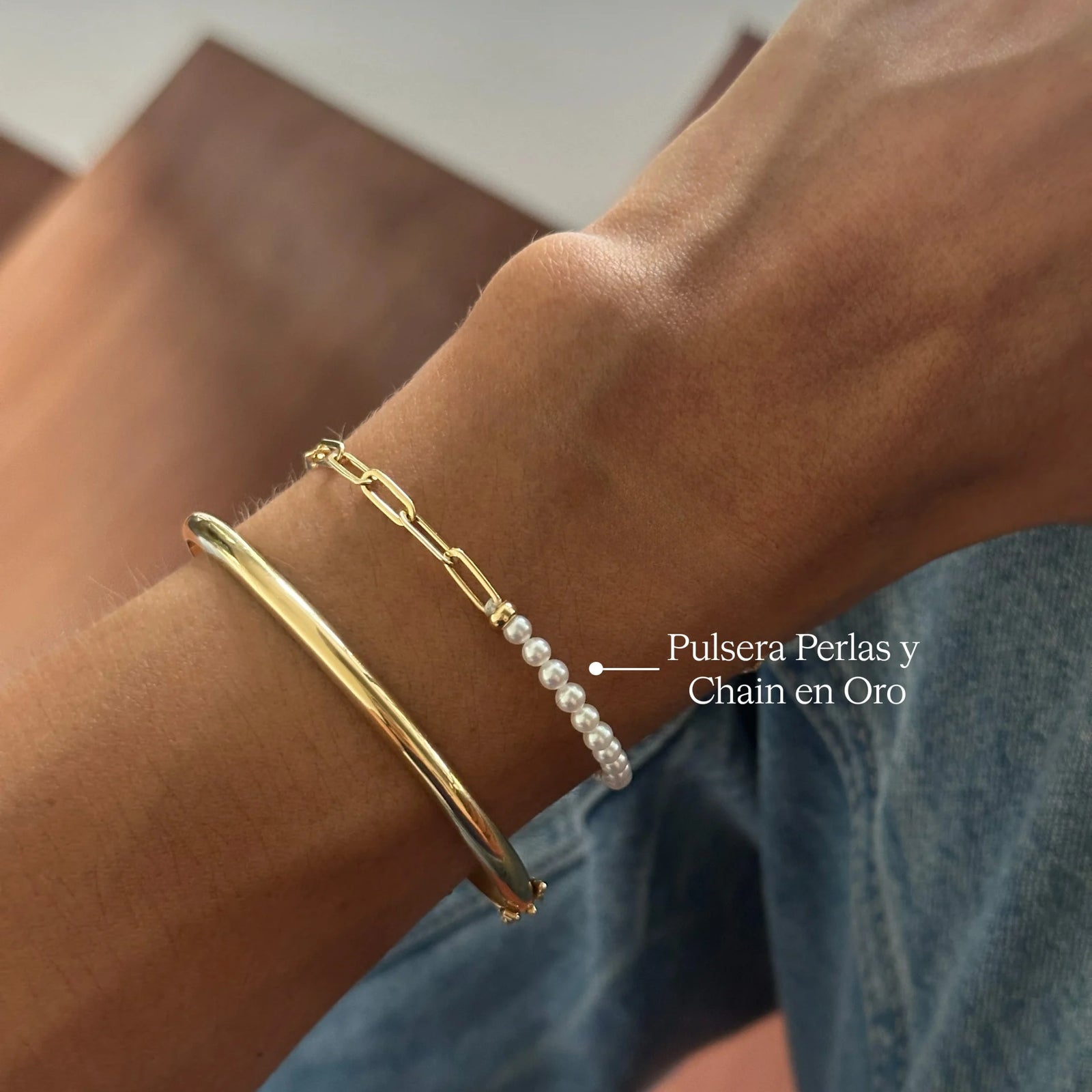 PULSERA PERLAS Y CHAIN EN ORO 18K - Image 2