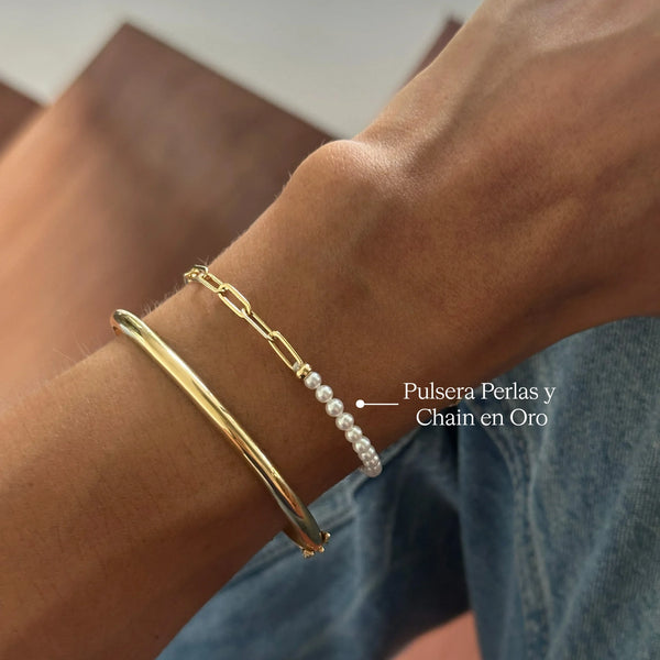 PULSERA PERLAS Y CHAIN EN ORO 18K - Secondary