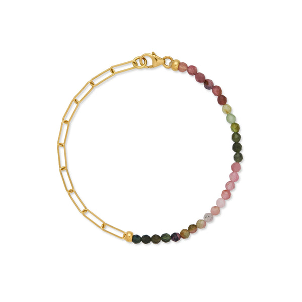 PULSERA PIEDRAS TURMALINAS Y ESLABONES CLIP EN ORO 18K