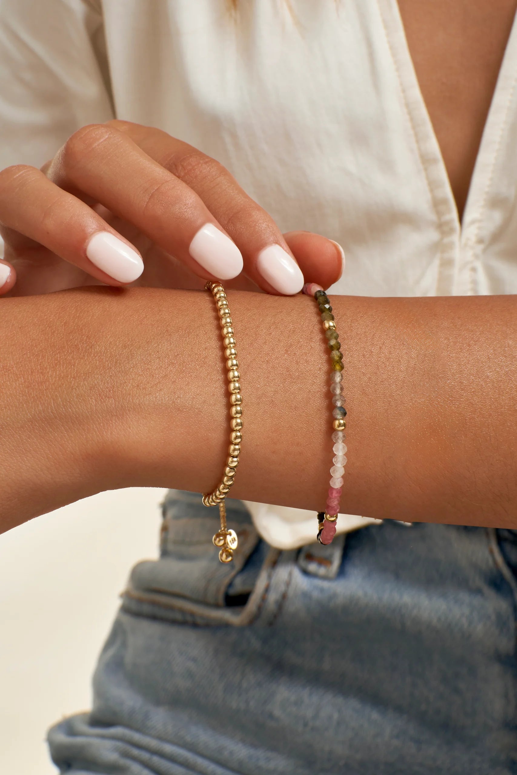 PULSERA REGULABLE DE BOLITAS EN ORO 18K - Gallery 2